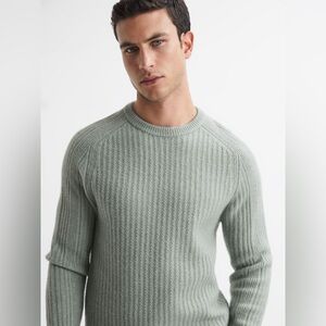Reiss  MILLERSON
WOOL-COTTON TEXTURED CREW NECK JUMPER IN SAGE